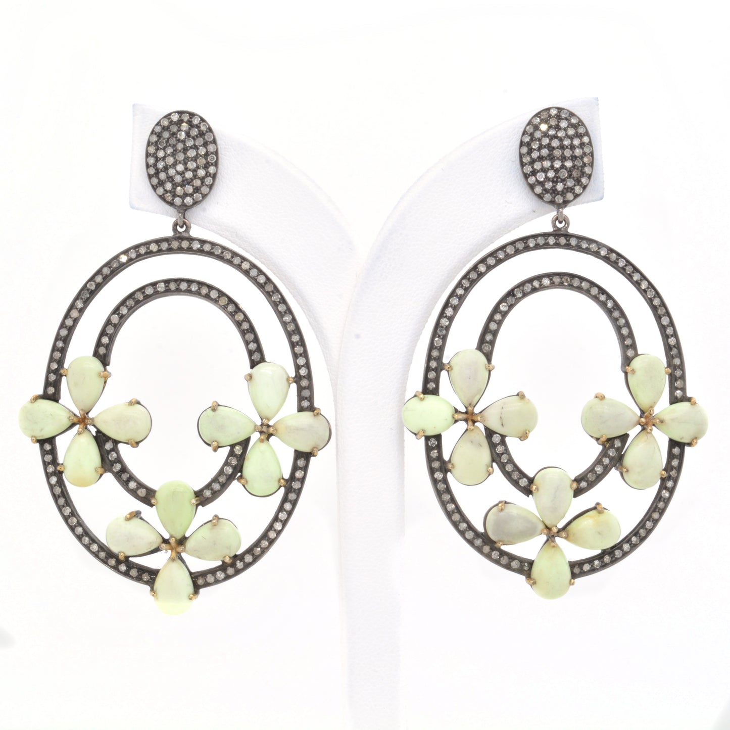 Silver Agate Floral Drop Earrings with CZ Accents