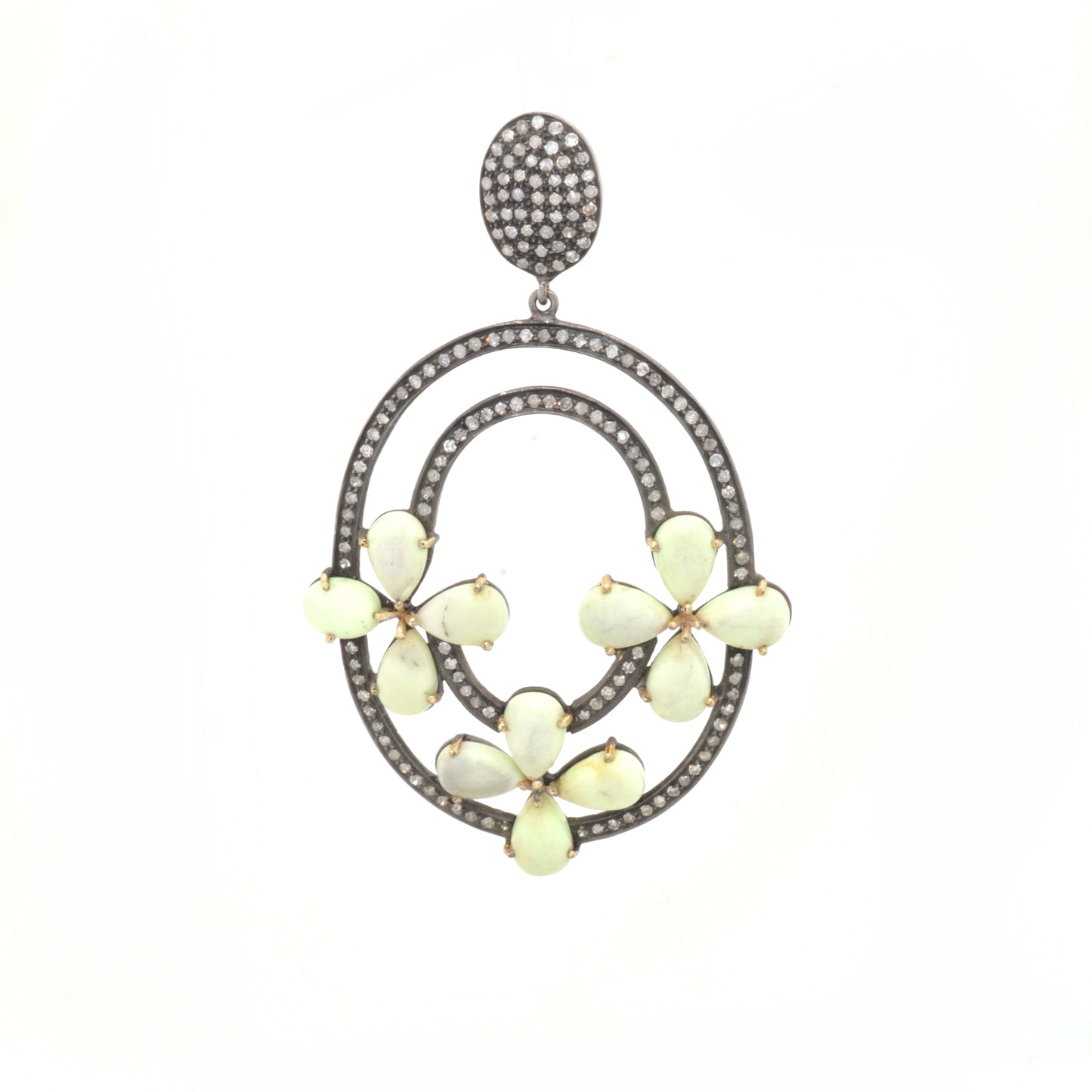 Silver Agate Floral Drop Earrings with CZ Accents