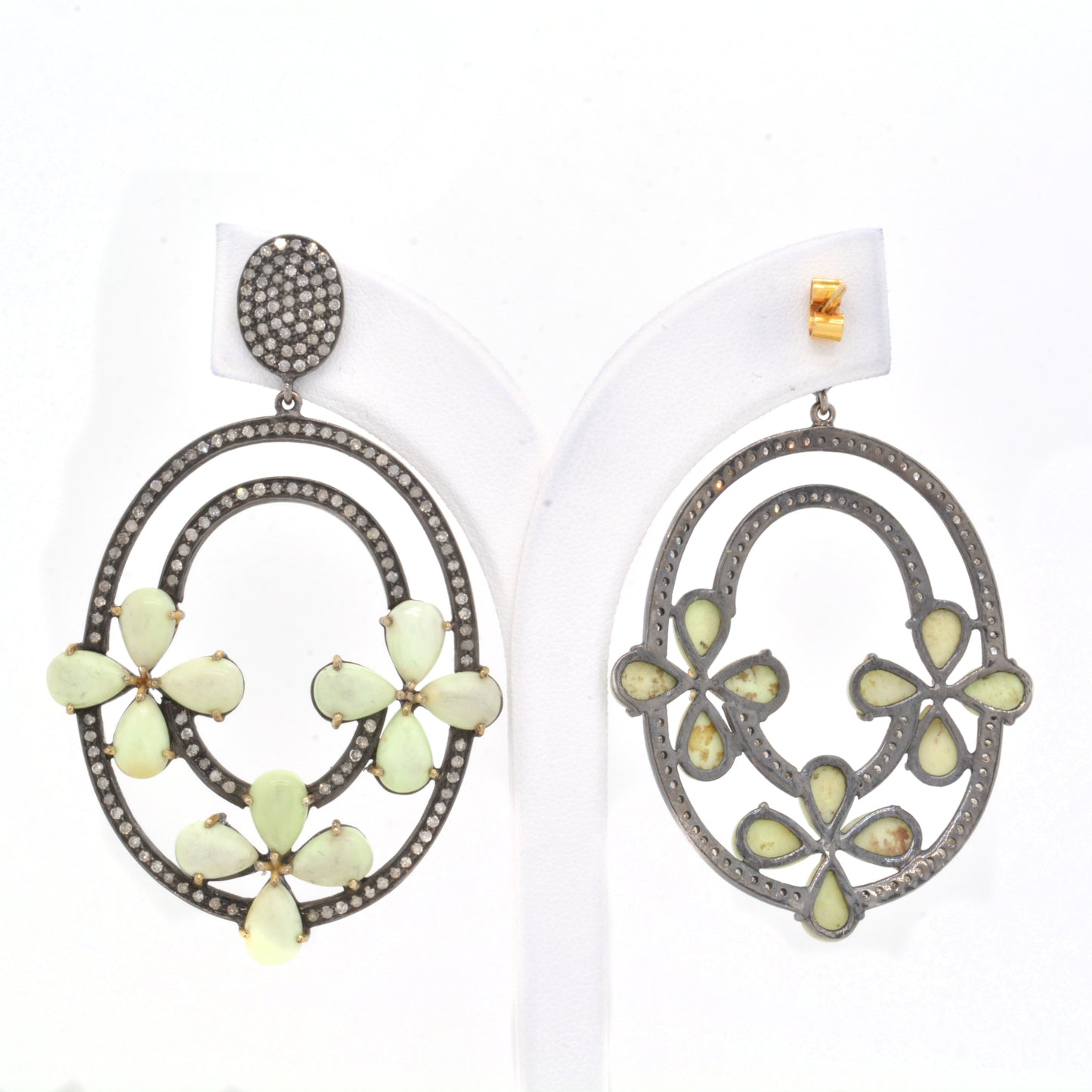 Silver Agate Floral Drop Earrings with CZ Accents