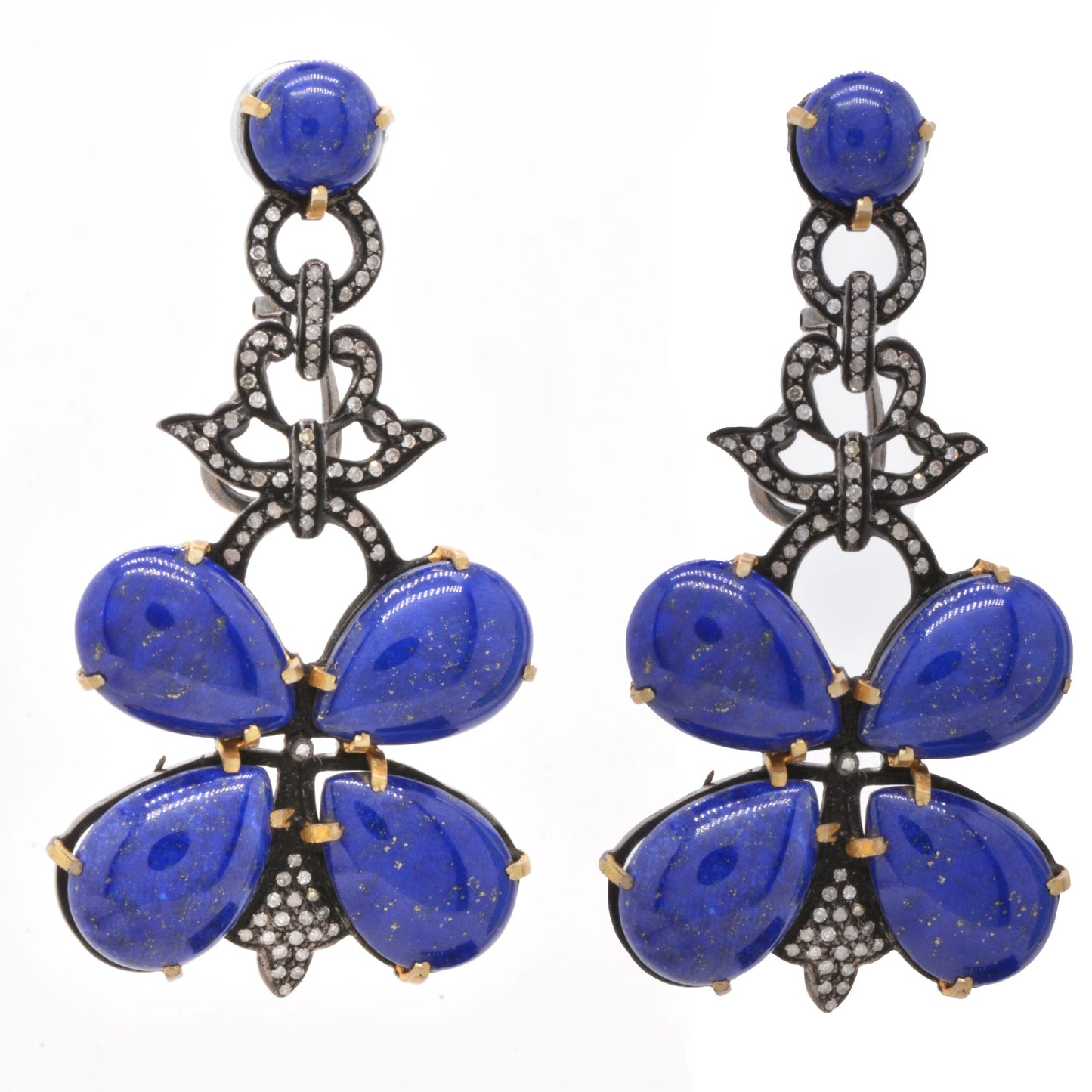 925 Sterling Silver Vibrant Lapis Lazuli Floral Drop Earrings