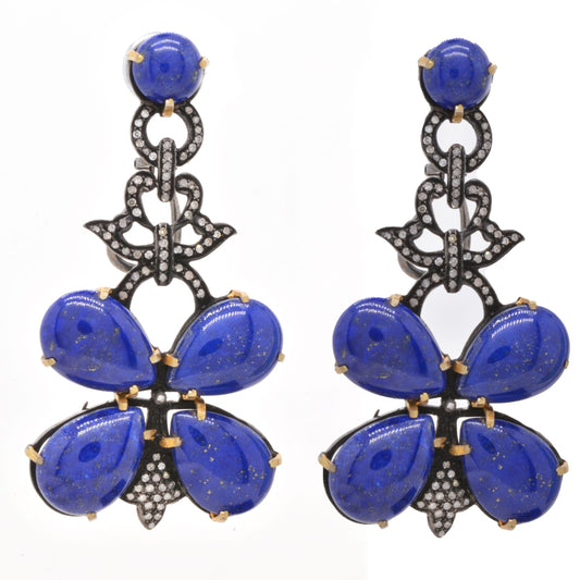 925 Sterling Silver Vibrant Lapis Lazuli Floral Drop Earrings