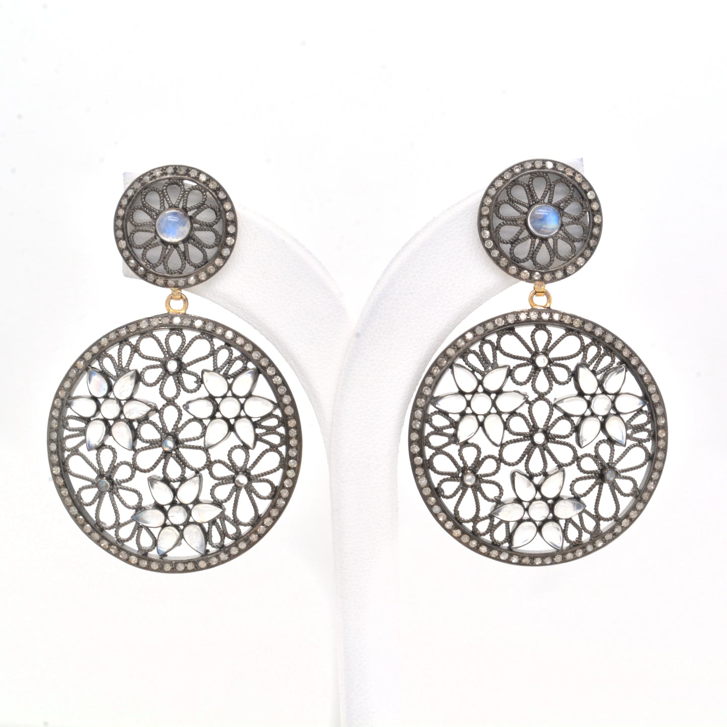 Exquisite Handcrafted Floral Rainbow Moonstone Drop Earrings