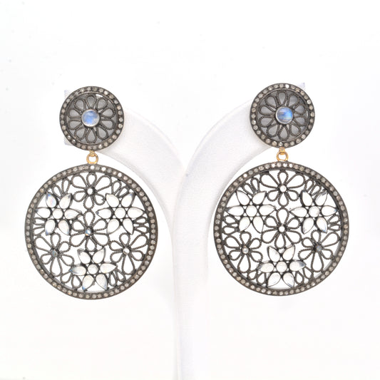 Exquisite Handcrafted Floral Rainbow Moonstone Drop Earrings
