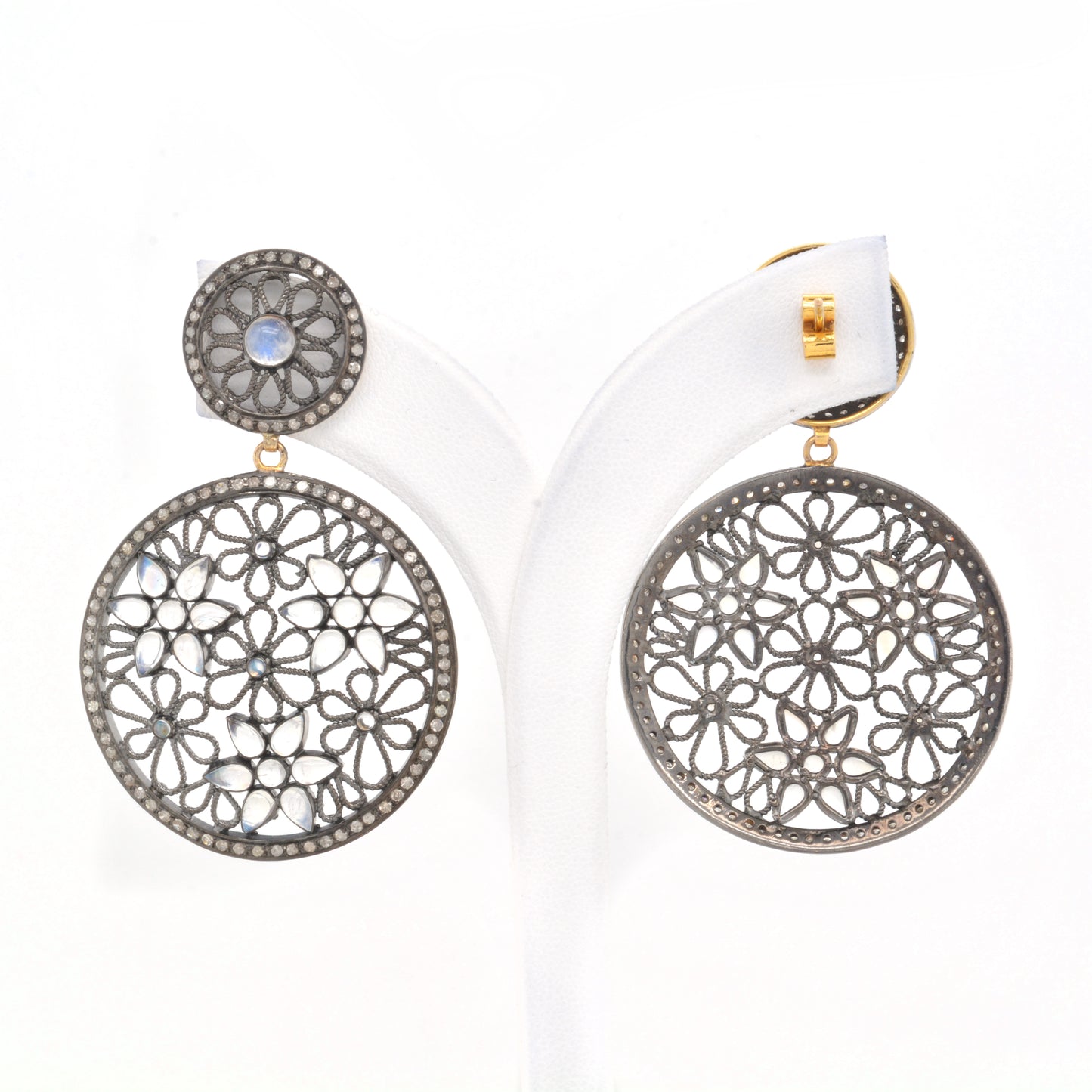 Exquisite Handcrafted Floral Rainbow Moonstone Drop Earrings