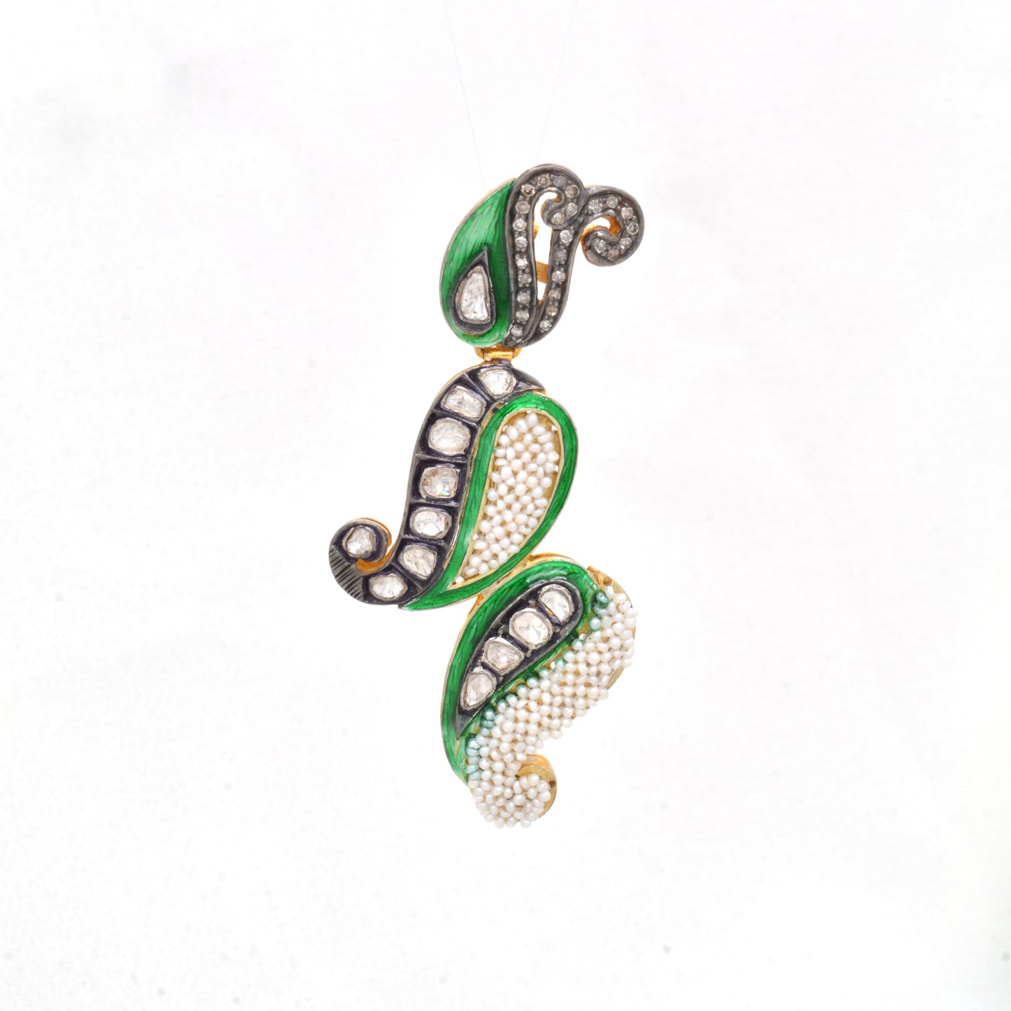 Luxurious Handcrafted Green Enamel and Mixed Stone Drop Earrings