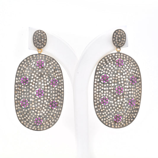 Stunning Handcrafted Ruby and CZ Accent Drop Earrings