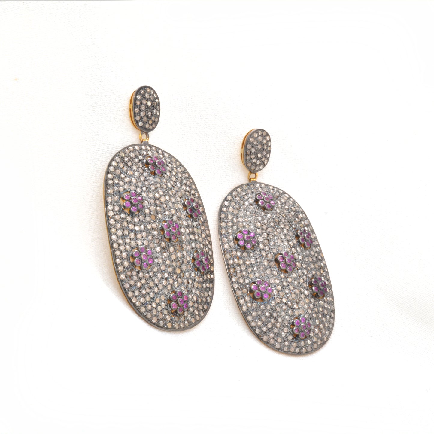 Stunning Handcrafted Ruby and CZ Accent Drop Earrings