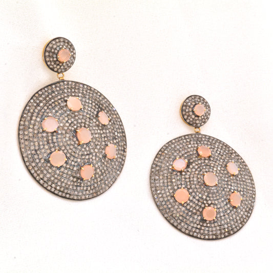 925 Sterling Silver Chic Handcrafted Peach Moonstone Drop Earrings