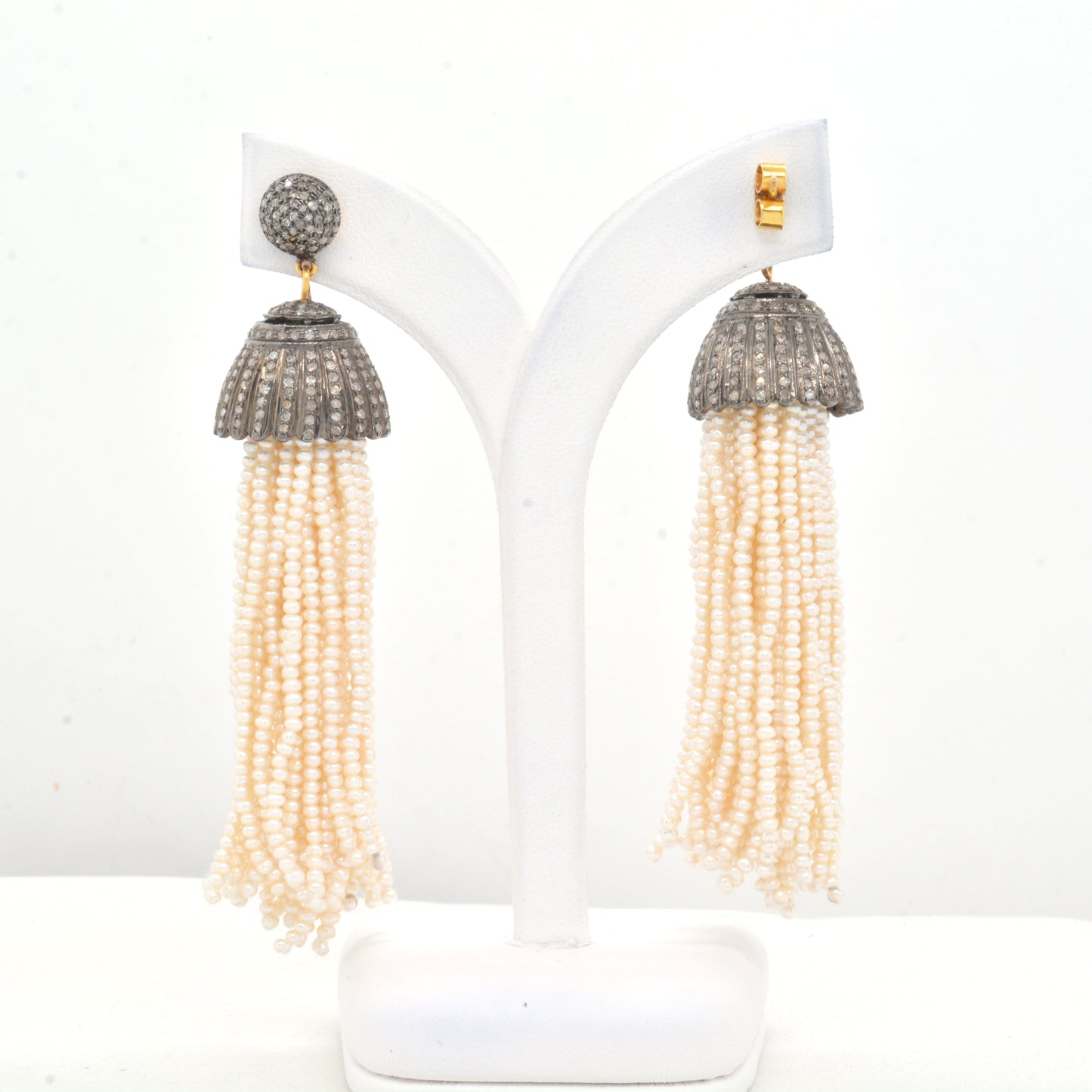Elegant Pearl Tassel Chandelier Silver Earrings