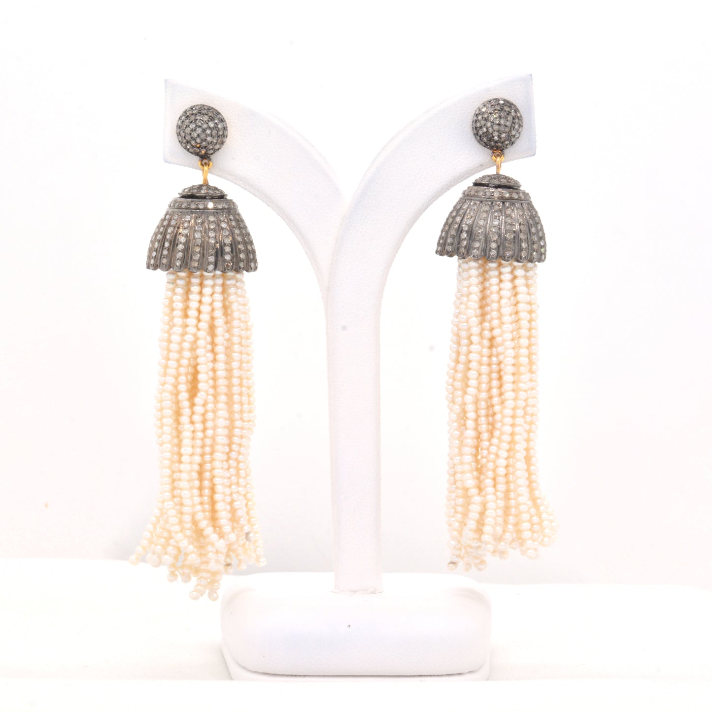 Elegant Pearl Tassel Chandelier Silver Earrings