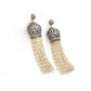 Elegant Handcrafted Pearl and CZ Tassel Drop Silver Earrings