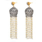 Elegant Handcrafted Pearl and CZ Tassel Drop Silver Earrings