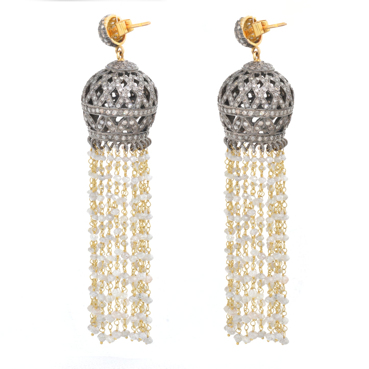 Elegant Handcrafted Pearl and CZ Tassel Drop Silver Earrings