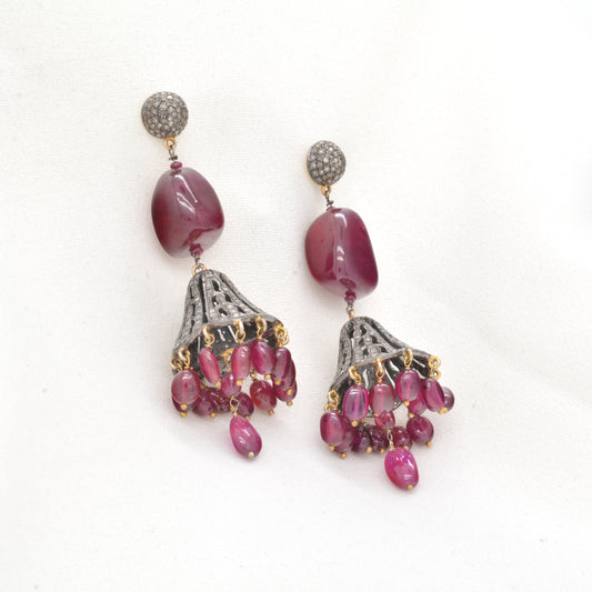 925 Sterling Silver Exquisite Handcrafted Ruby Chandelier Drop Earrings