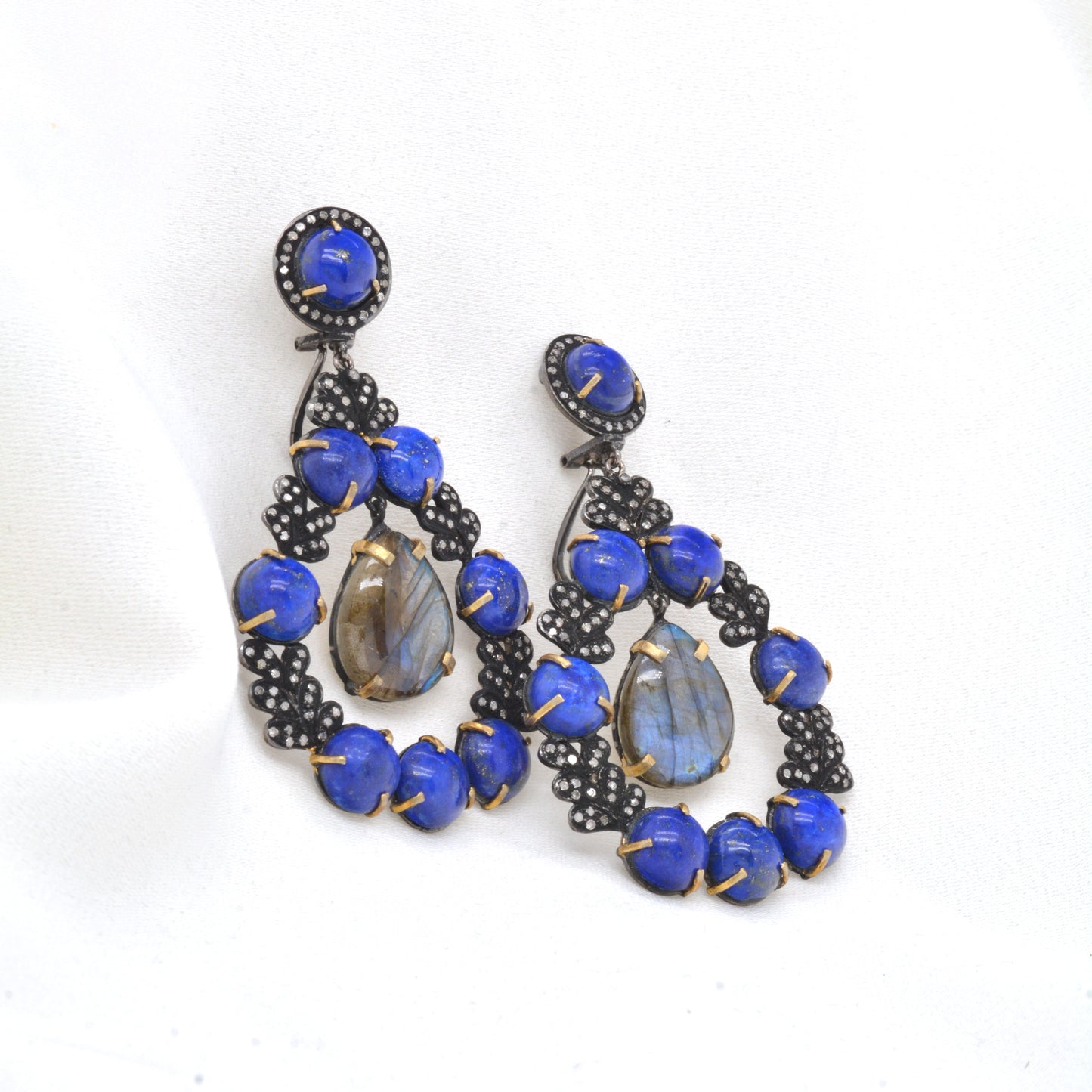 Silver Stunning Handcrafted Lapis Lazuli and Labradorite Drop Earrings