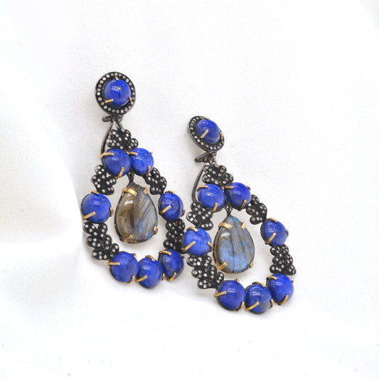 Silver Stunning Handcrafted Lapis Lazuli and Labradorite Drop Earrings