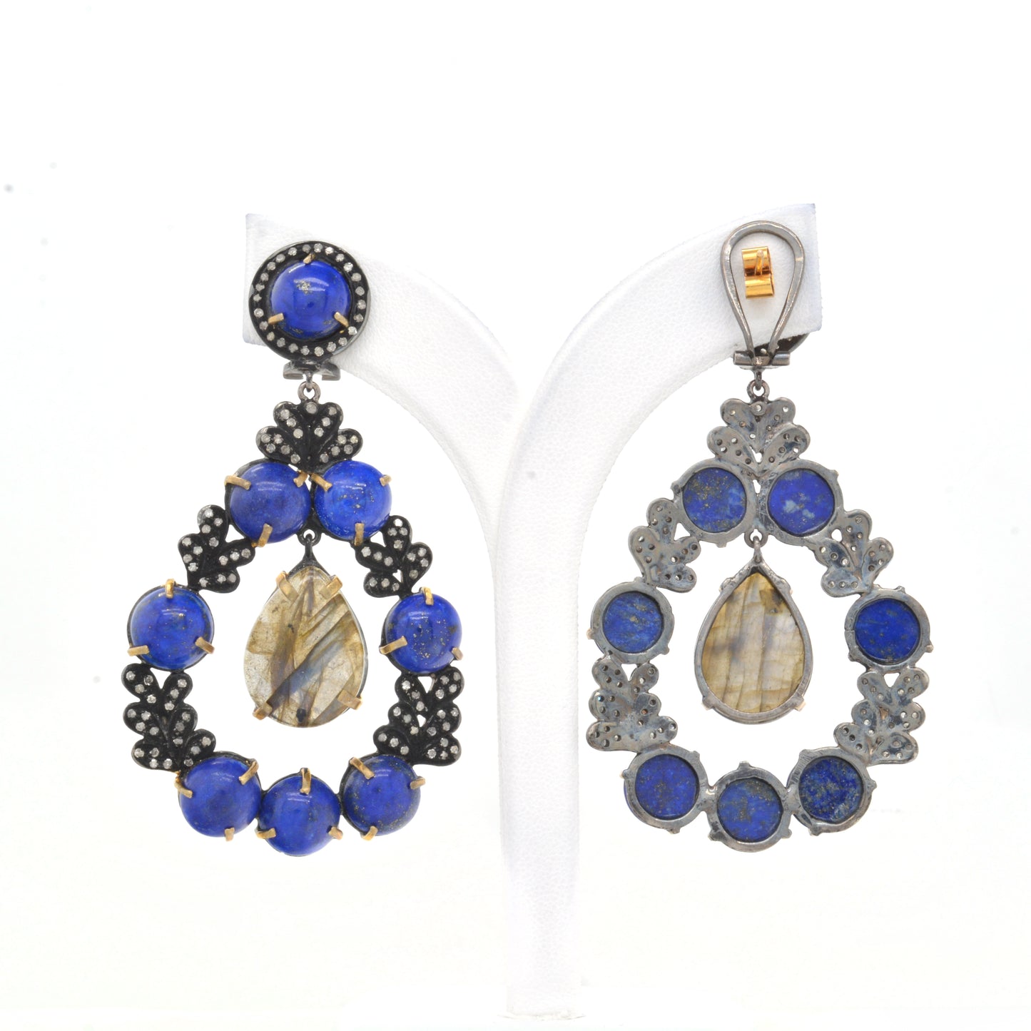 Silver Stunning Handcrafted Lapis Lazuli and Labradorite Drop Earrings