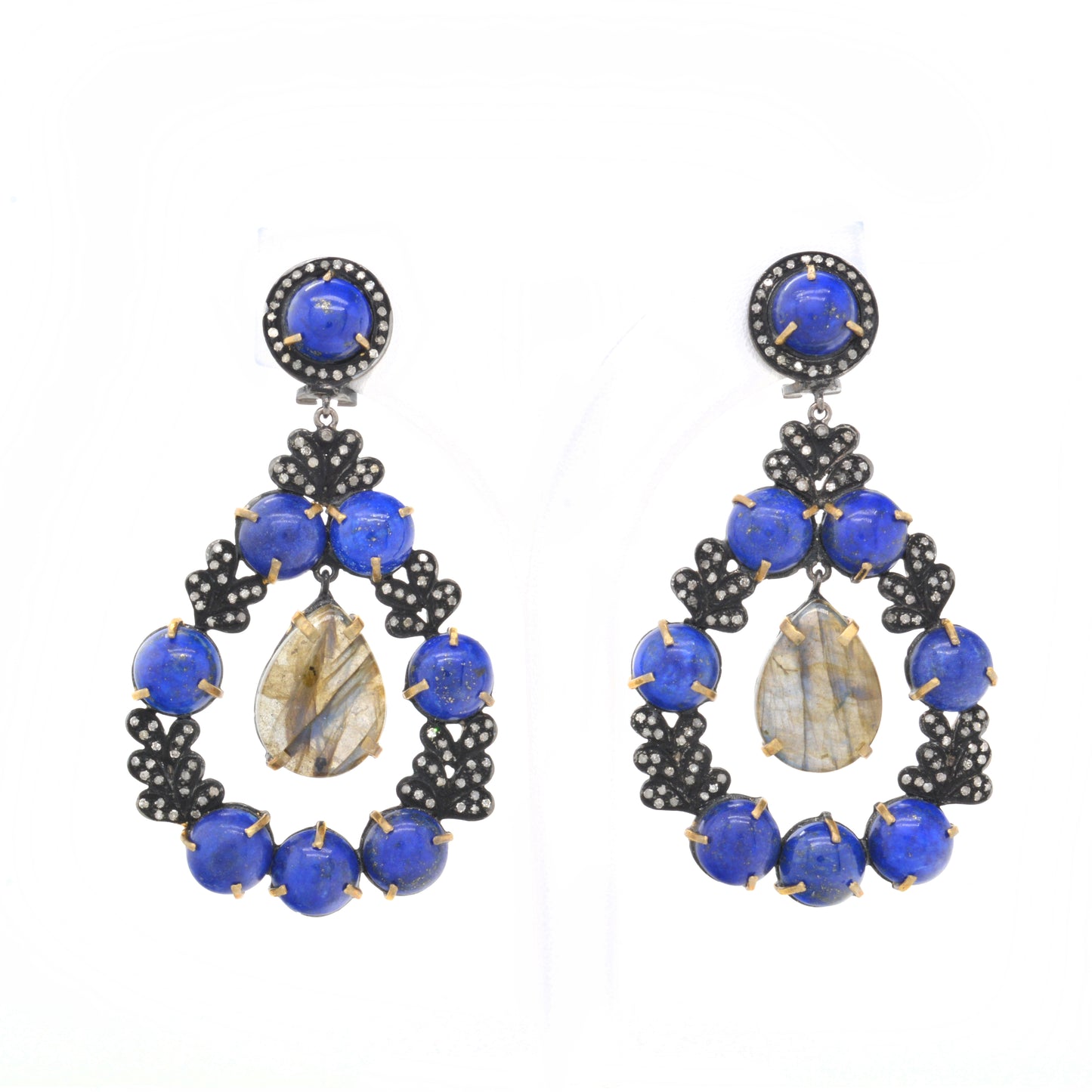 Silver Stunning Handcrafted Lapis Lazuli and Labradorite Drop Earrings