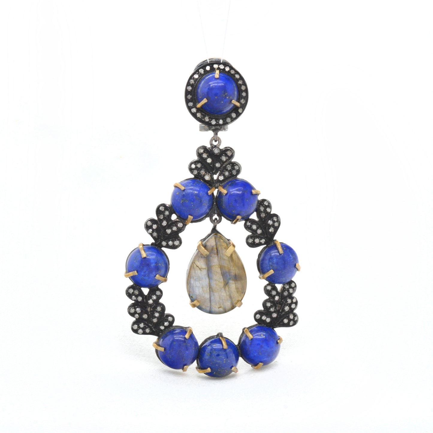 Silver Stunning Handcrafted Lapis Lazuli and Labradorite Drop Earrings