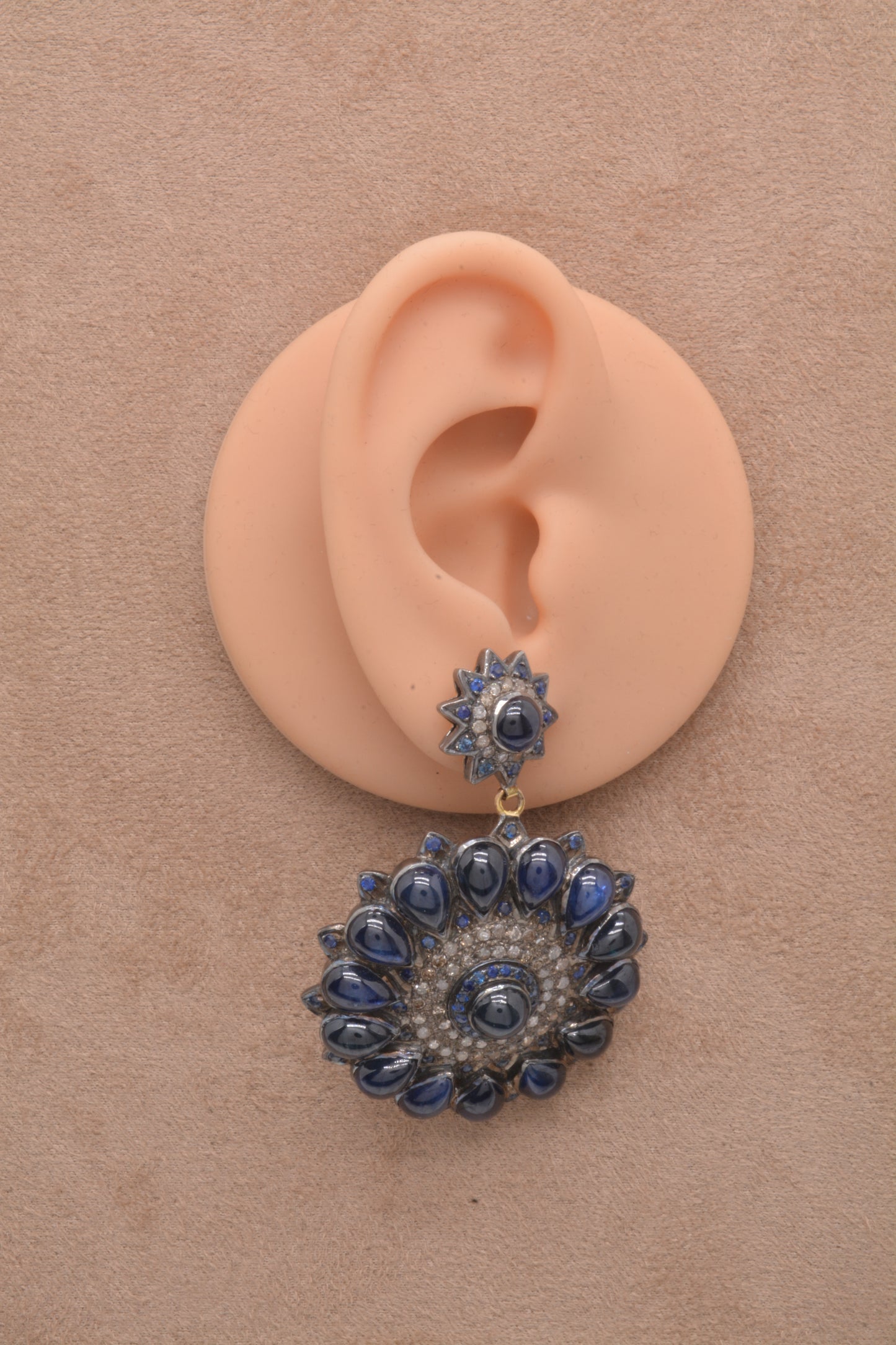 Radiant Handcrafted Sapphire and CZ Floral Drop Silver Earrings
