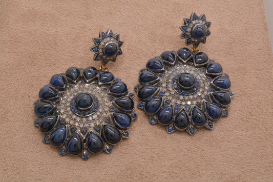 Radiant Handcrafted Sapphire and CZ Floral Drop Silver Earrings