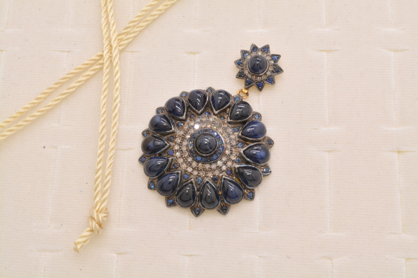 Radiant Handcrafted Sapphire and CZ Floral Drop Silver Earrings