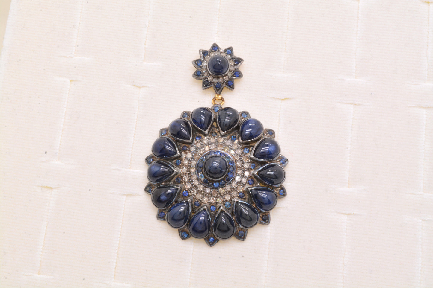 Radiant Handcrafted Sapphire and CZ Floral Drop Silver Earrings