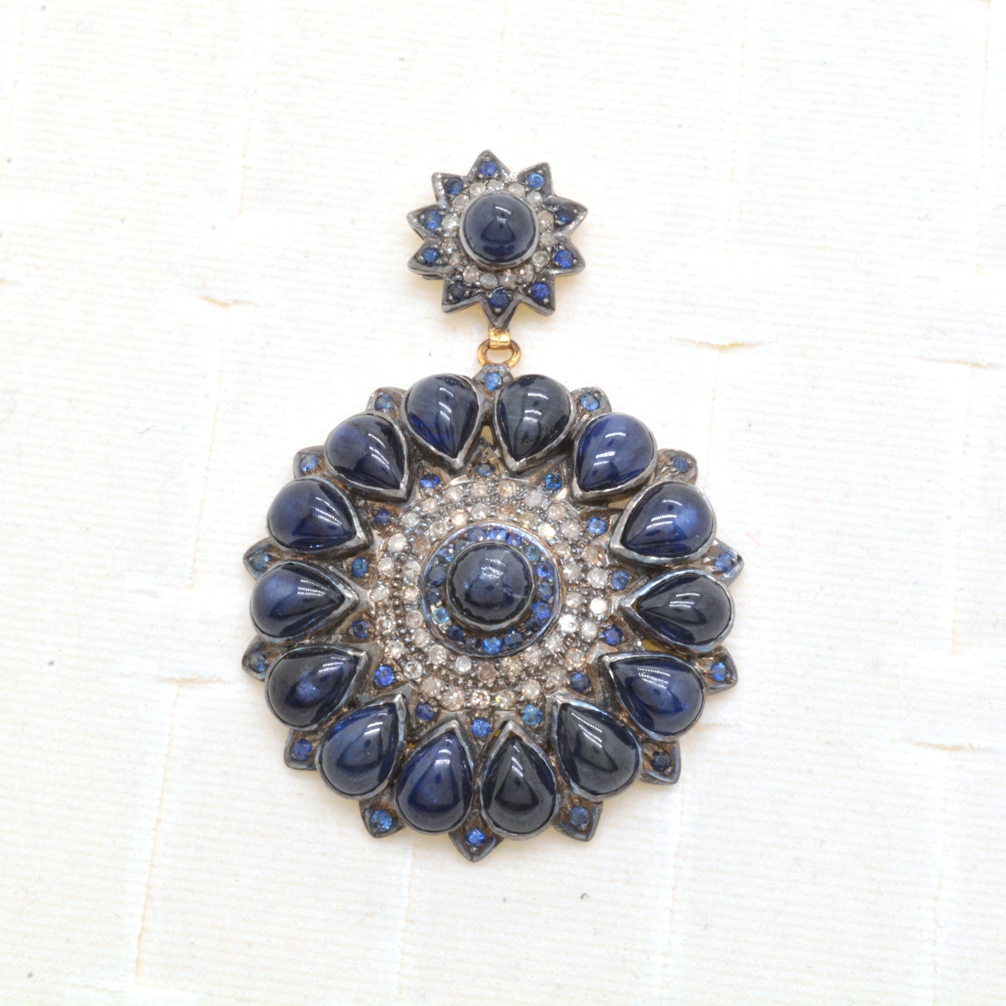 Radiant Handcrafted Sapphire and CZ Floral Drop Silver Earrings