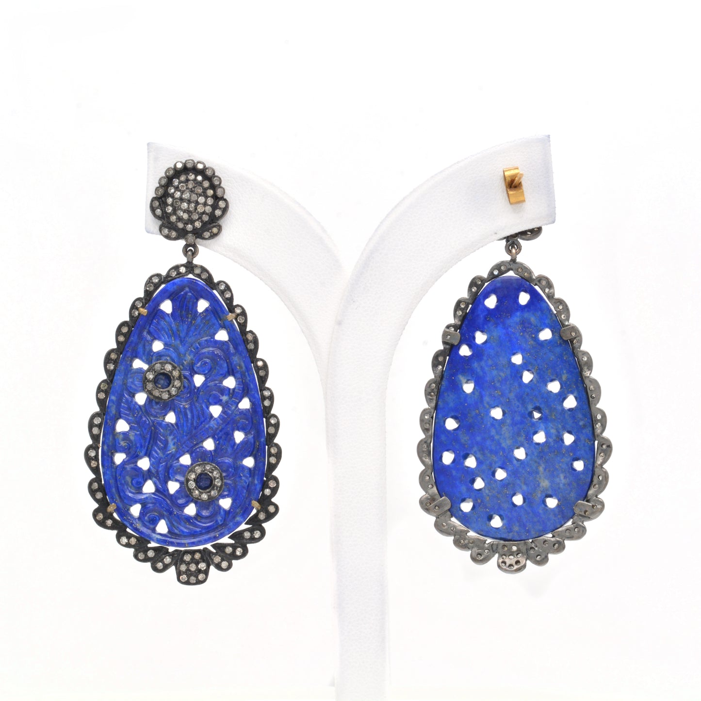 Exquisite Handcrafted Lapis Lazuli and CZ Filigree Drop Silver Earrings