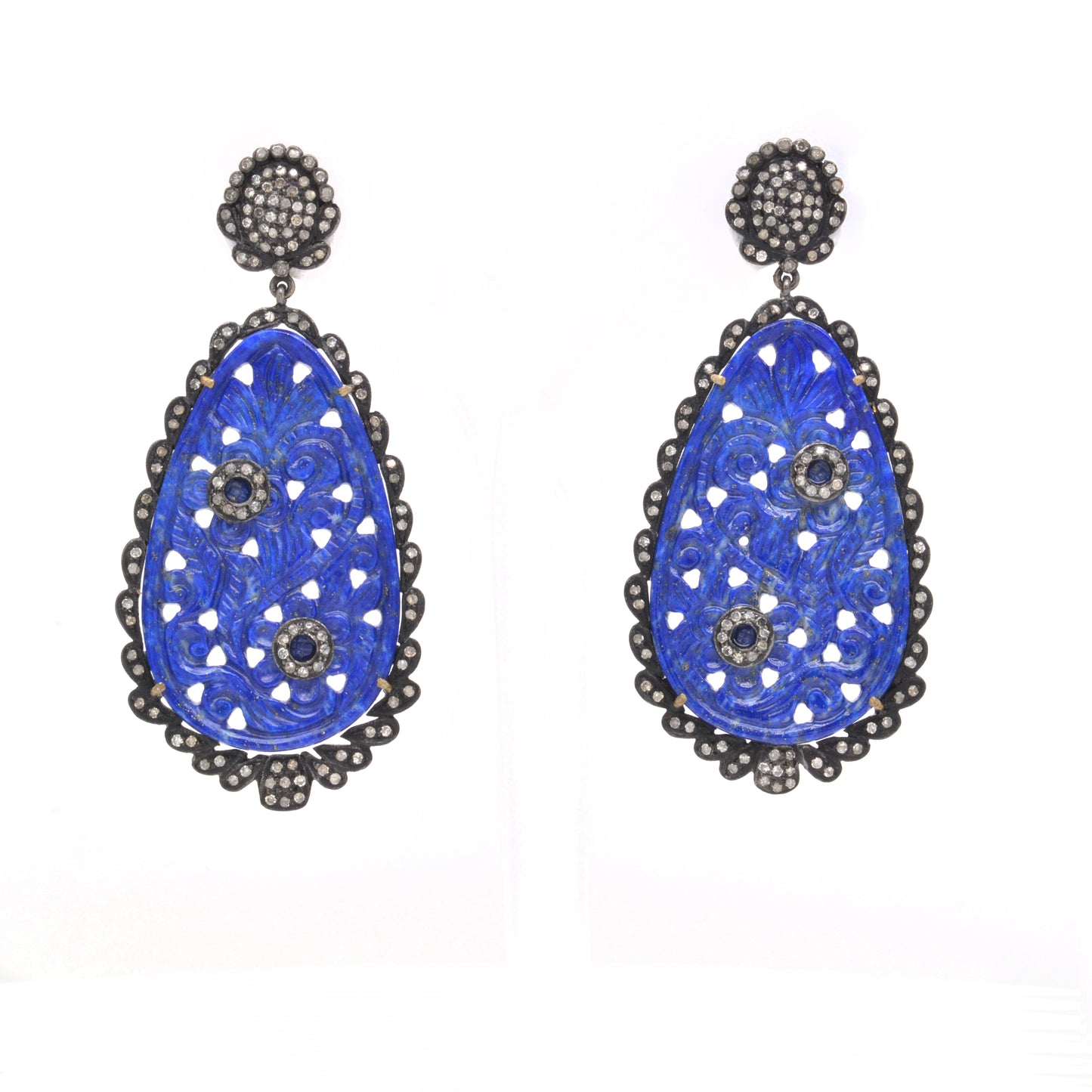 Exquisite Handcrafted Lapis Lazuli and CZ Filigree Drop Silver Earrings