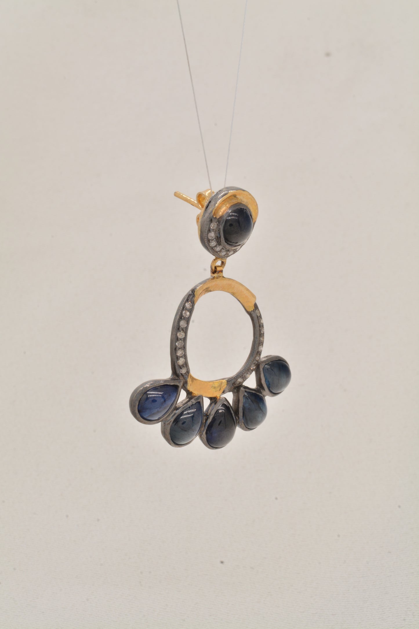 Radiant Handcrafted Blue Sapphire and CZ Drop Silver Earrings