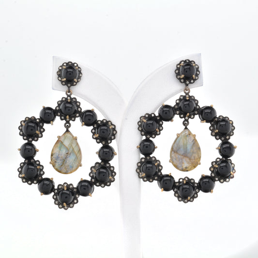 Handcrafted 925 Silver Drop Earrings with Mixed Gemstones