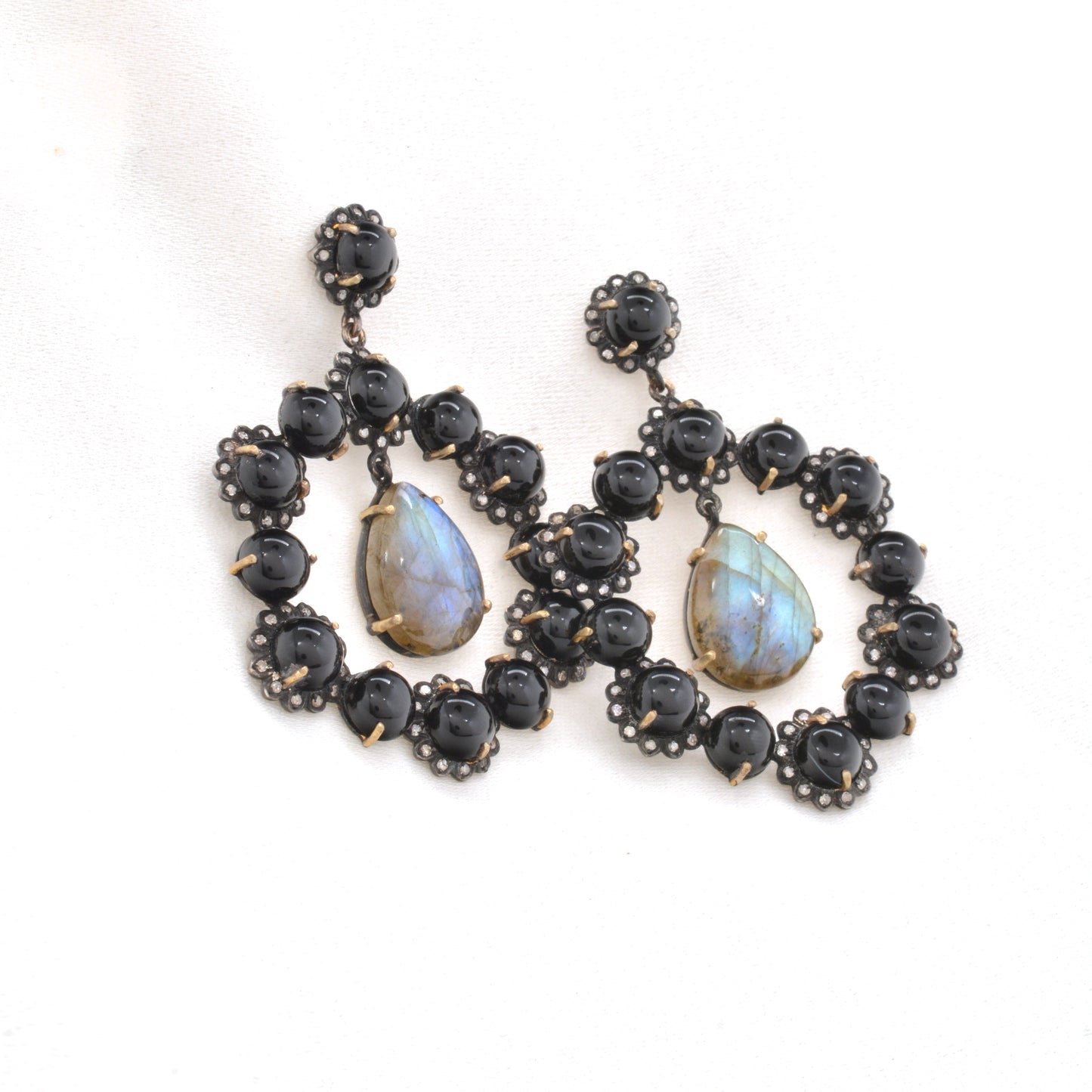 Handcrafted 925 Silver Drop Earrings with Mixed Gemstones