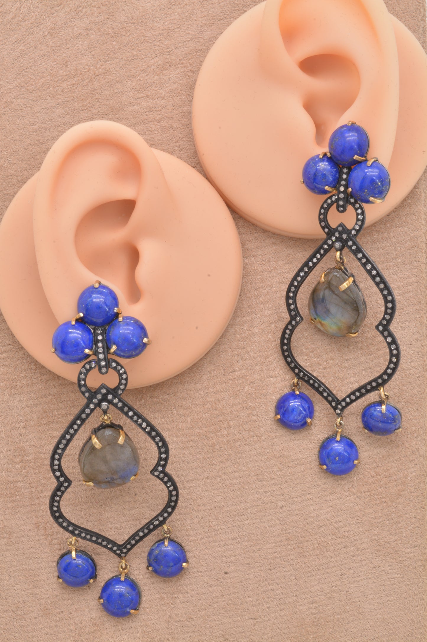 925 Silver Handcrafted Lapis Lazuli and Labradorite Drop Earrings