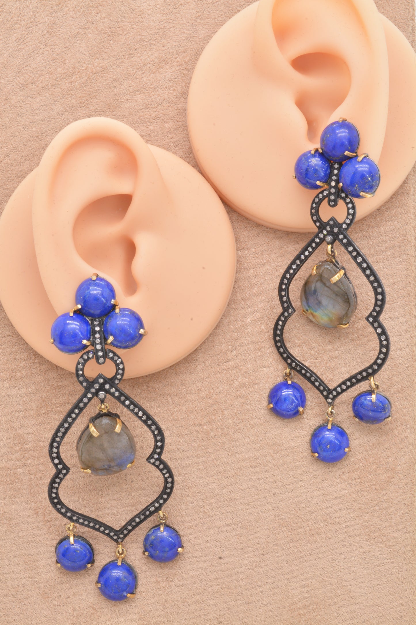 925 Silver Handcrafted Lapis Lazuli and Labradorite Drop Earrings
