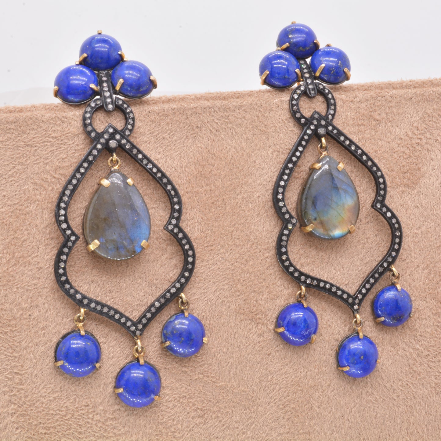 925 Silver Handcrafted Lapis Lazuli and Labradorite Drop Earrings