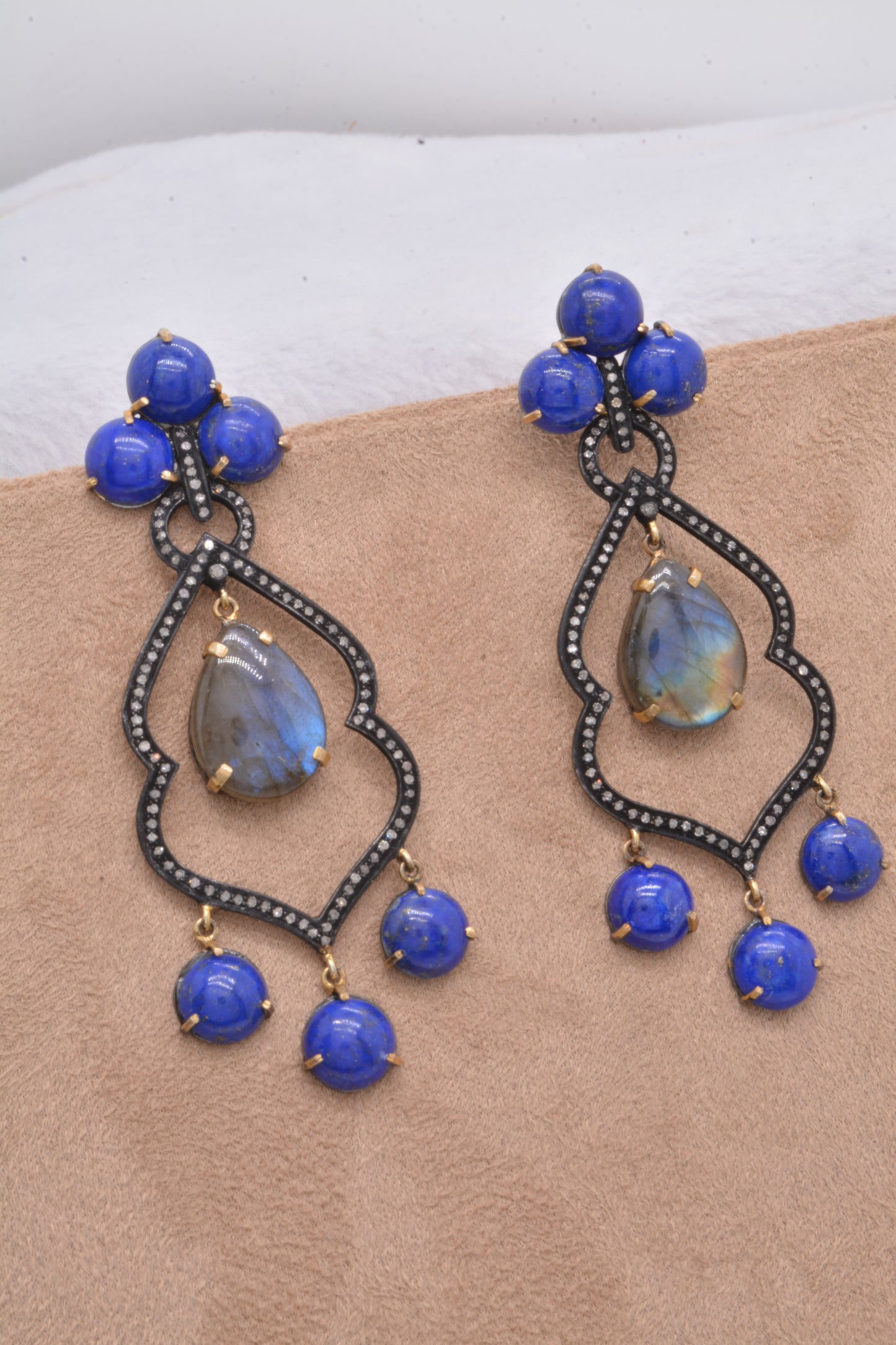 925 Silver Handcrafted Lapis Lazuli and Labradorite Drop Earrings