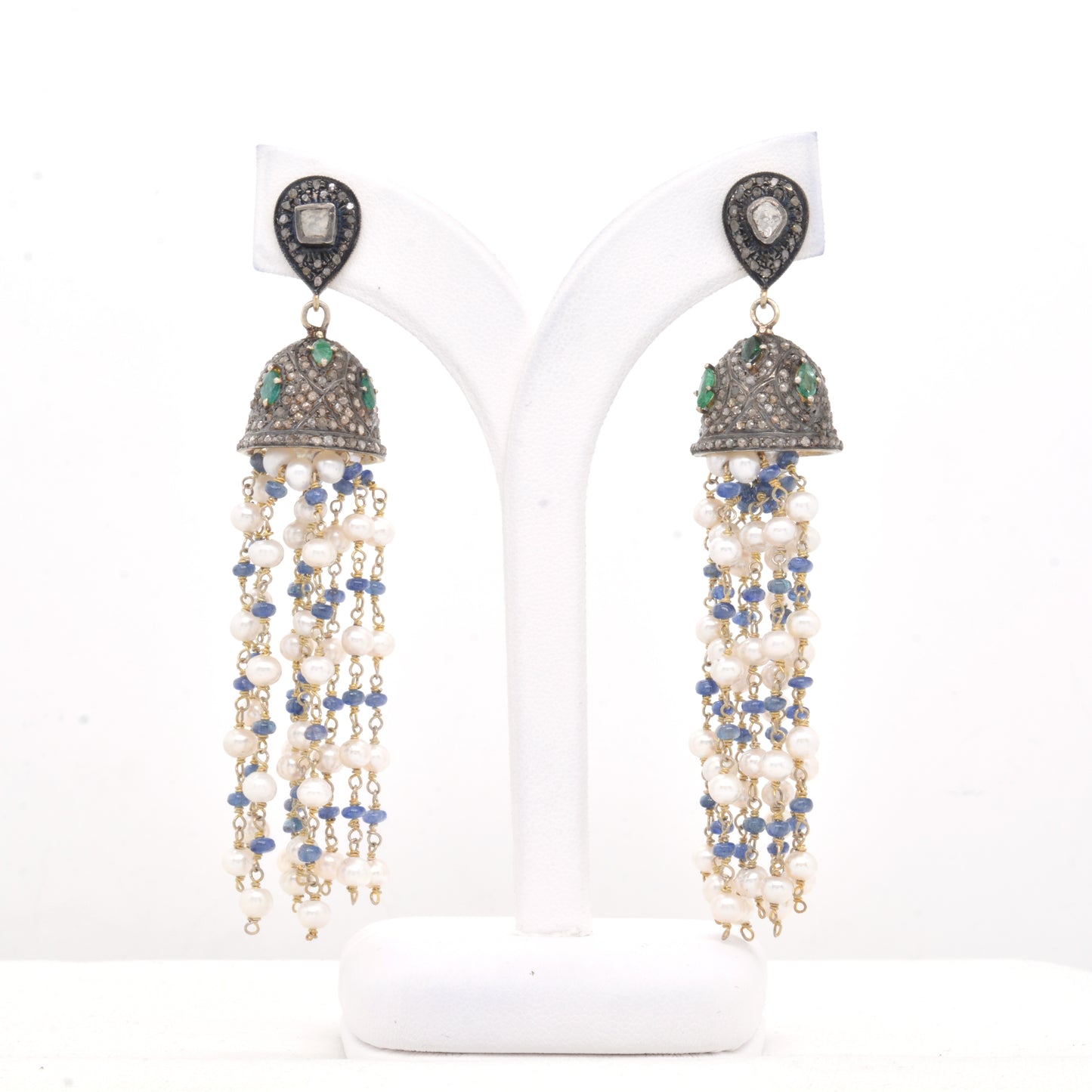 Graceful Handcrafted Pearl and Mixed Stone Tassel Earrings