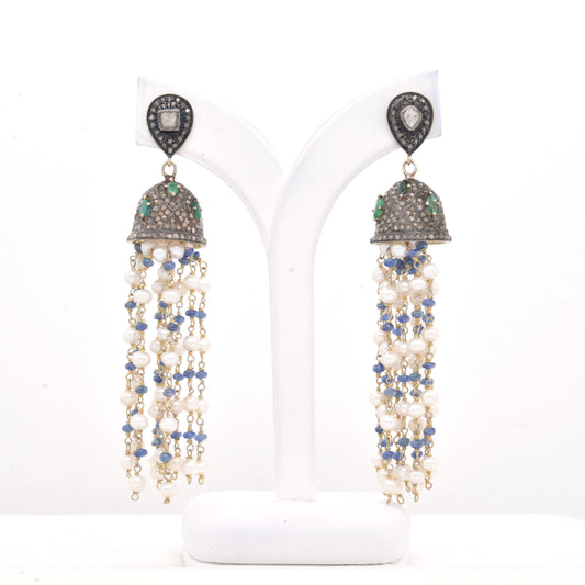Graceful Handcrafted Pearl and Mixed Stone Tassel Earrings