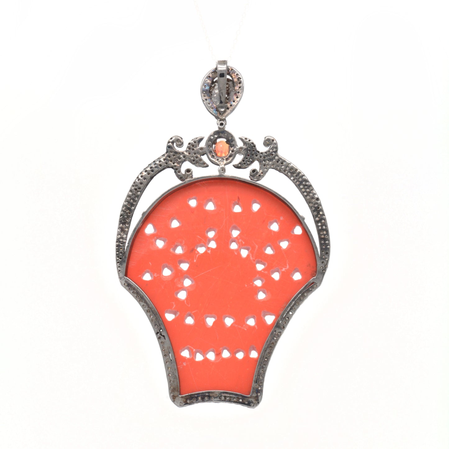 925 Sterling Silver Striking Coral Carved Pendant