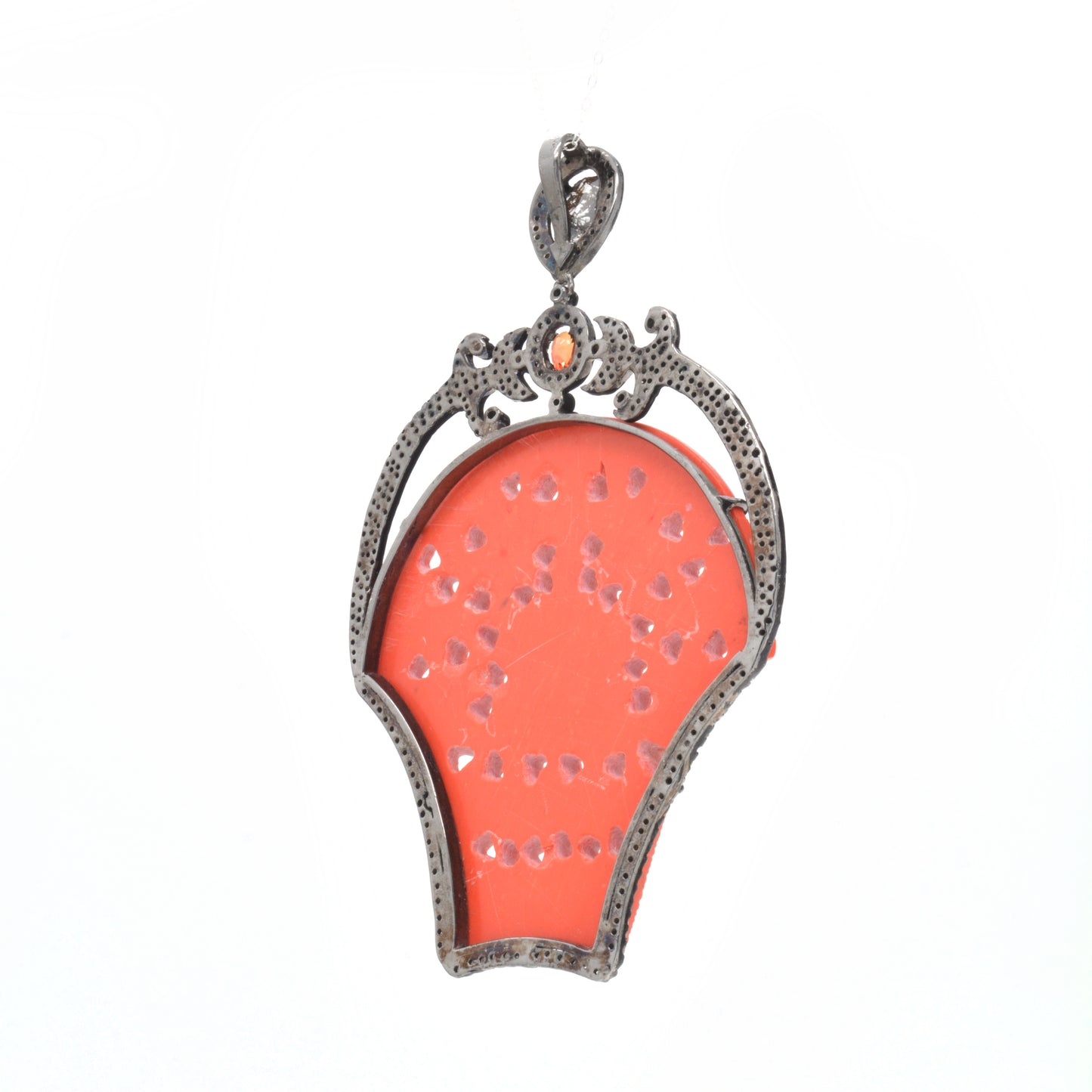 925 Sterling Silver Striking Coral Carved Pendant