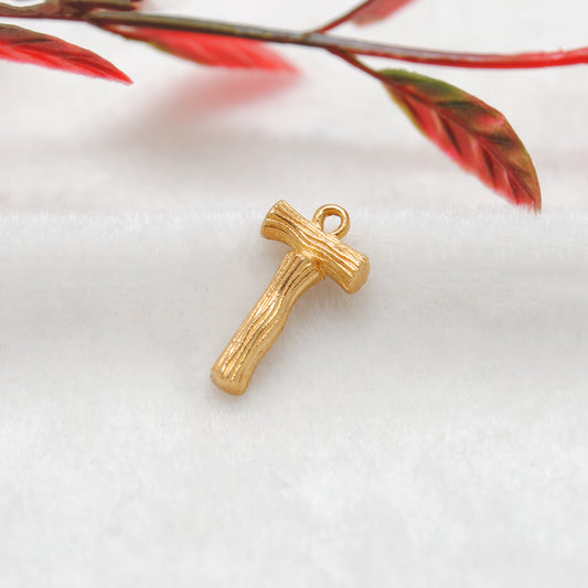 18k Solid Yellow Gold T Initial Letter Charm Pendant