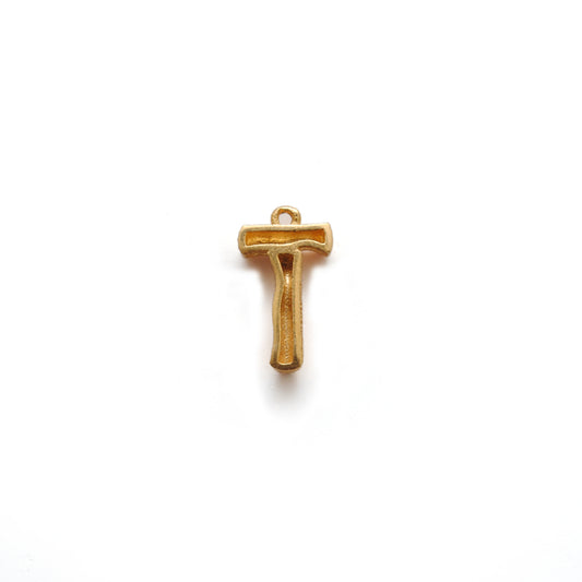 18k Solid Yellow Gold T Initial Letter Charm Pendant - view 3