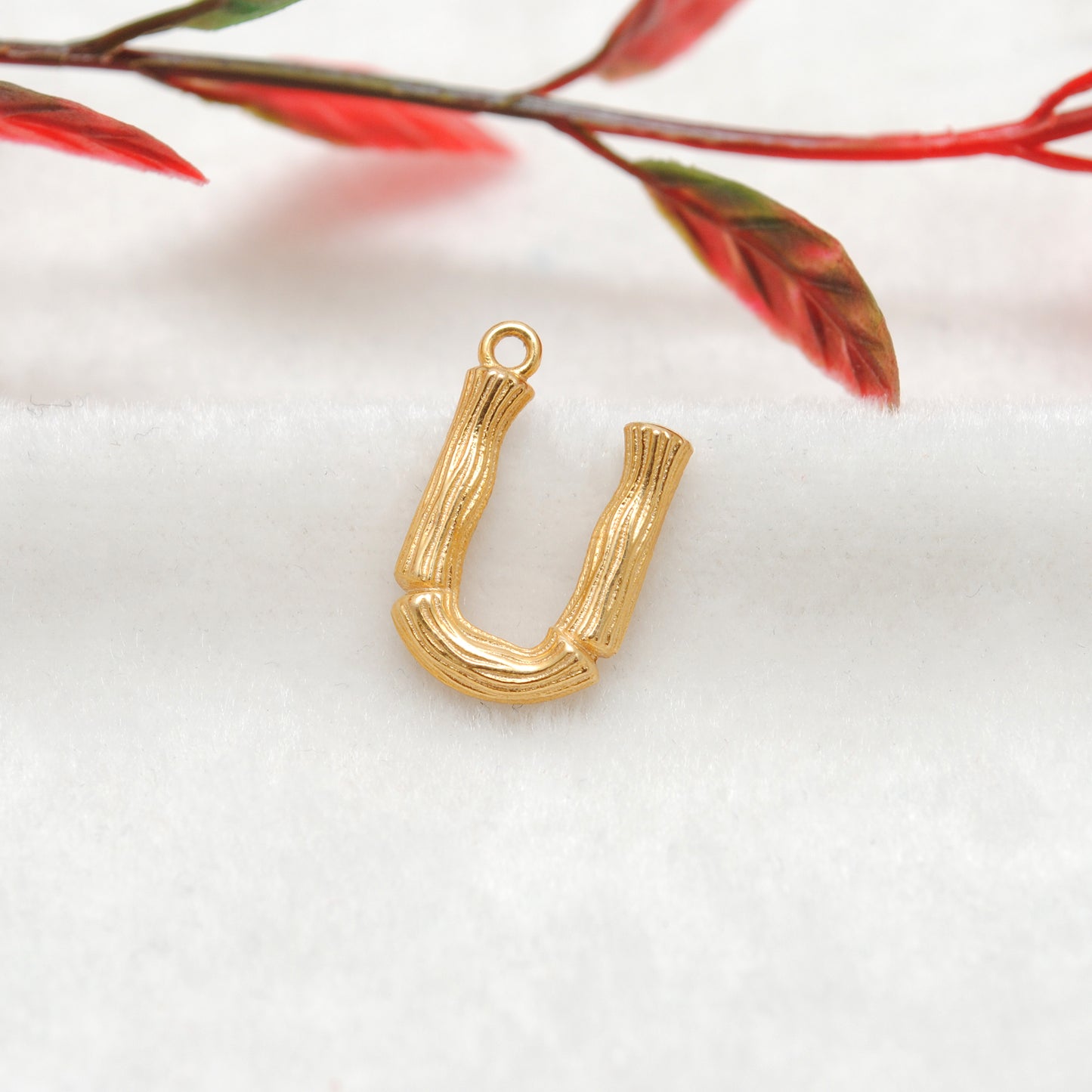 18k Solid Yellow Gold U initial Letter Charm Pendant