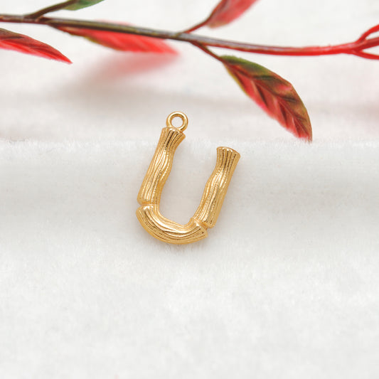 18k Solid Yellow Gold U initial Letter Charm Pendant