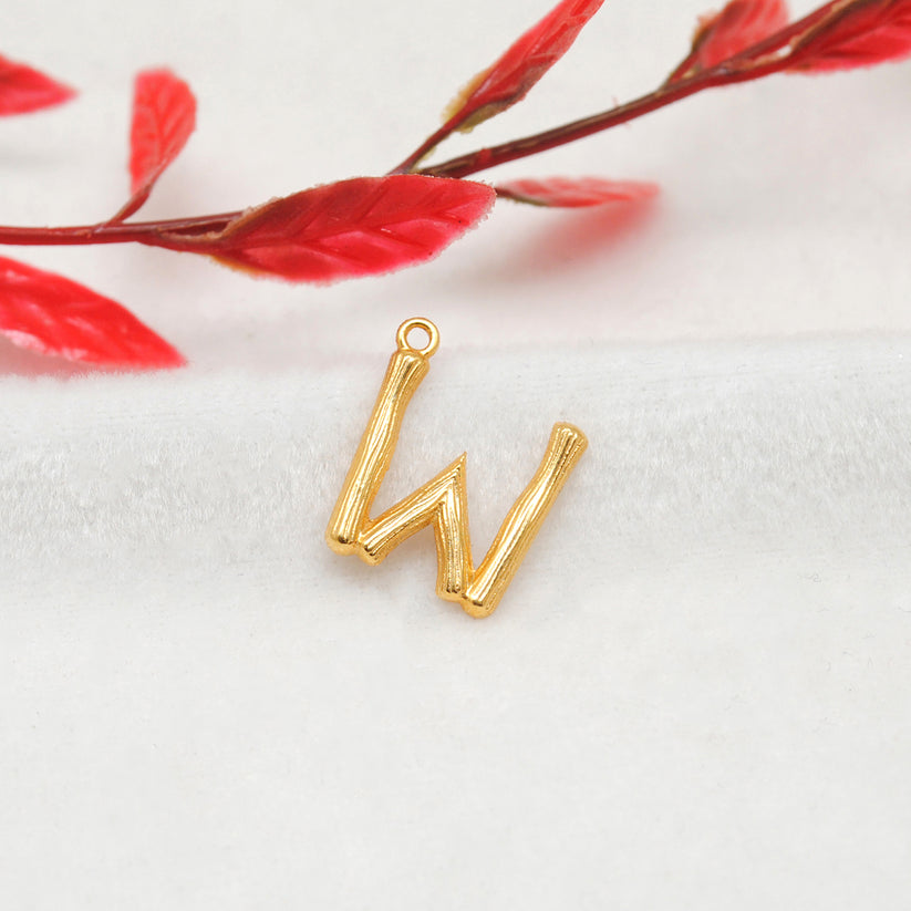 18k Solid Yellow Gold W Initial Letter Charm Pendant