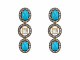 Turquoise & Diamond Pavé Earrings, Oxidized Sterling Silver