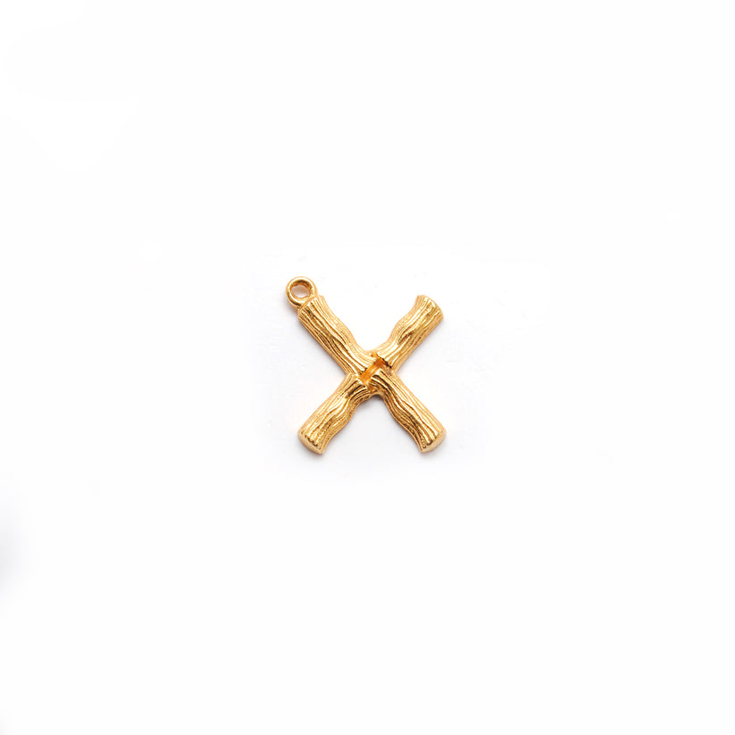 18k Solid Yellow Gold X Initial Letter Charm Pendant