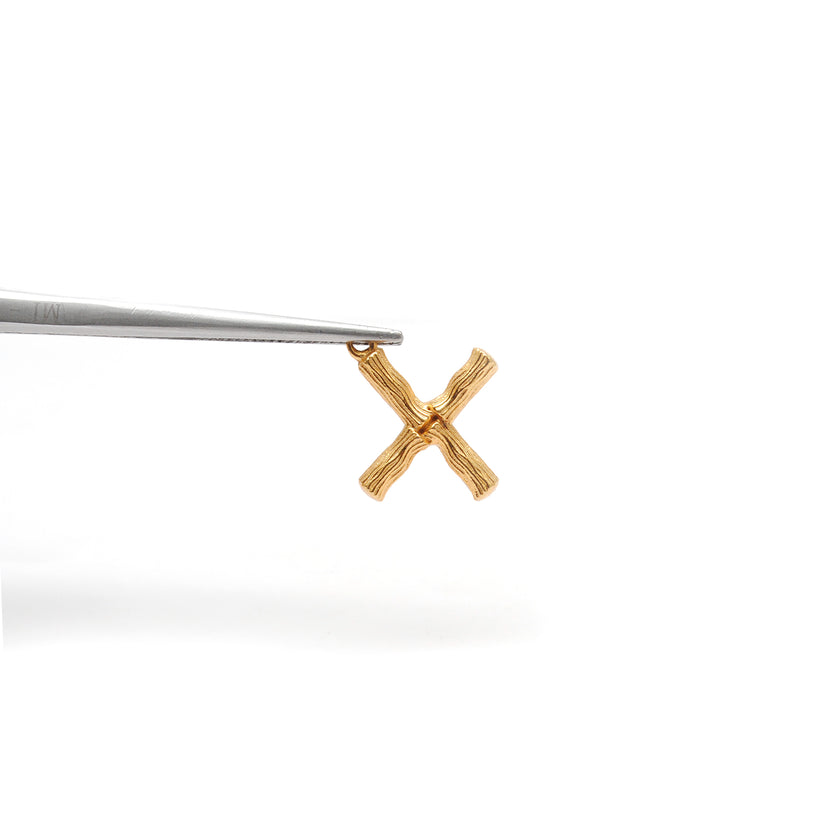 18k Solid Yellow Gold X Initial Letter Charm Pendant