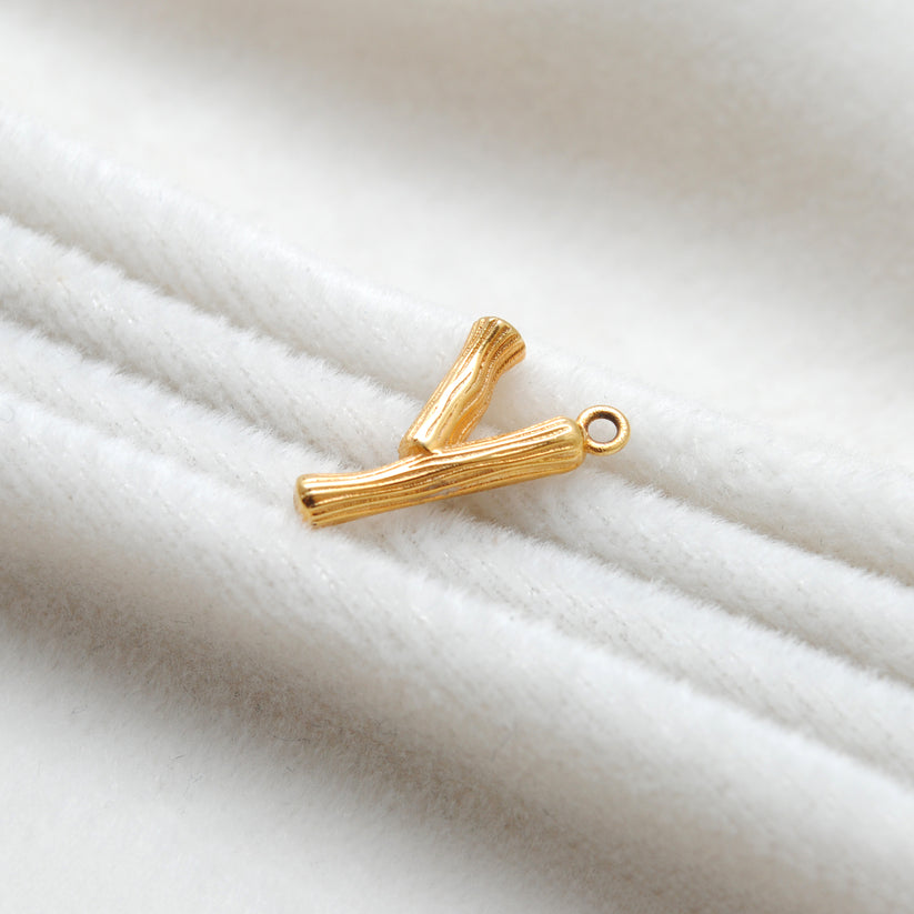 18K Solid Yellow Gold Pendant Y Initial Letter Charm